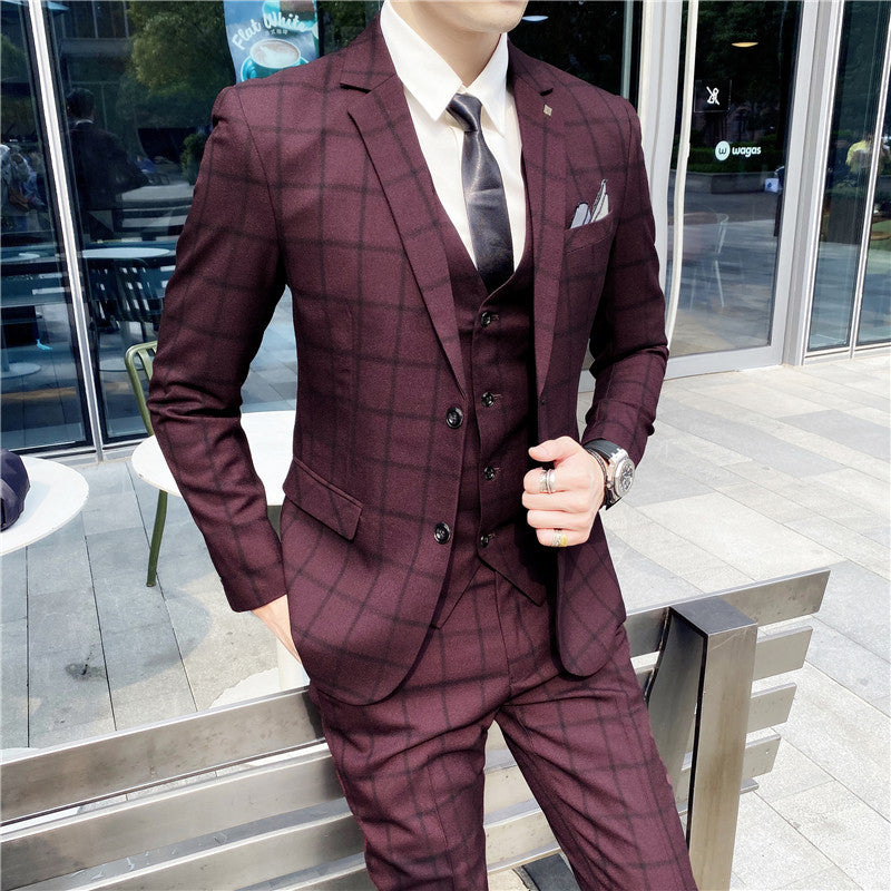 Completo Tre Pezzi Slim Fit con Trama a Quadri e Struttura High-Definition