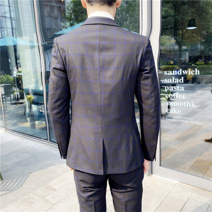 Completo Tre Pezzi Slim Fit con Trama a Quadri e Struttura High-Definition