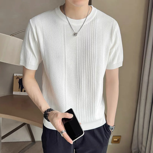 T-Shirt Round-Neck Slim Fit con Effetto Cooling e Struttura No-Iron