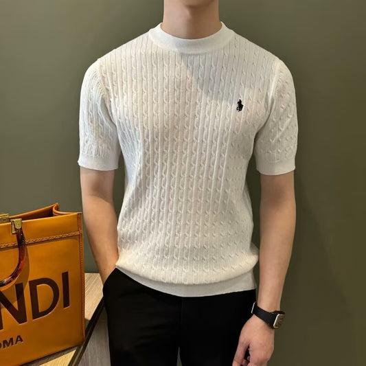 Maglia a Manica Corta in Seta di Ghiaccio con Struttura Traspirante e No-Iron