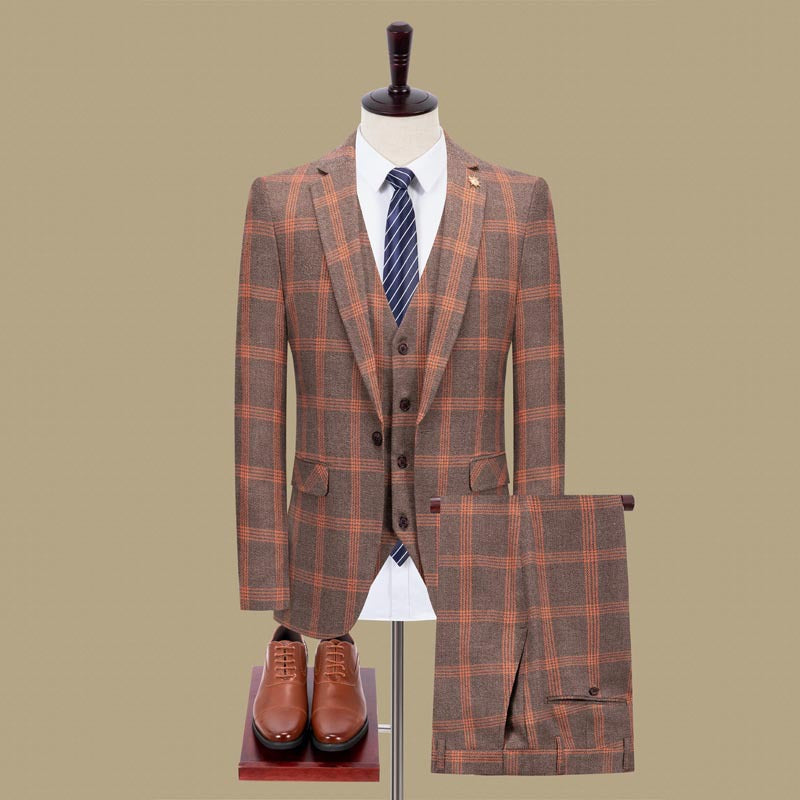 Completo Tre Pezzi Slim Fit con Trama a Quadri e Dettagli Metal
