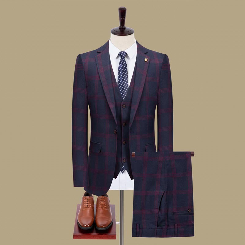 Completo Tre Pezzi Slim Fit con Trama a Quadri e Dettagli Metal