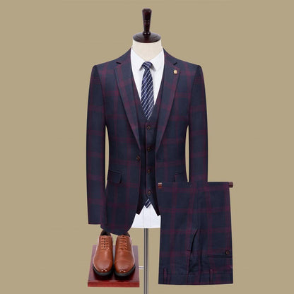 Completo Tre Pezzi Slim Fit con Trama a Quadri e Dettagli Metal