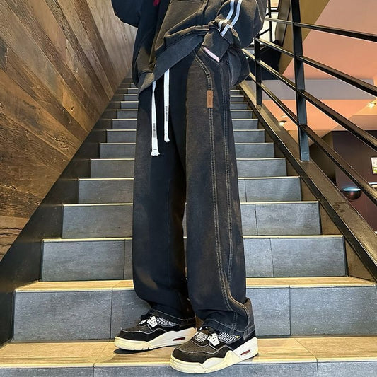 Jeans a Gamba Larga con Coulisse e Finitura Vintage "Old-Effect"