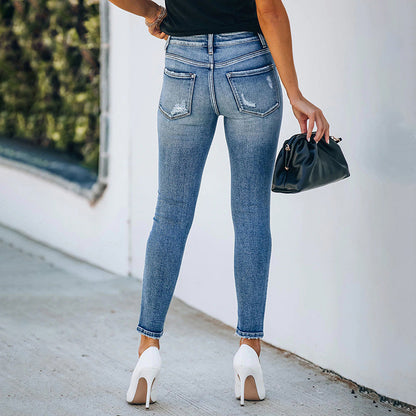 Jeans Pencil a Vita Media con Tecnologia High-Elastic