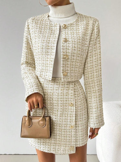 Completo a Due Pezzi con Giacca Girocollo e Gonna Hip-Skirt