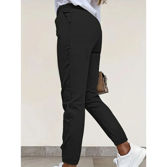 Pantaloni a Vita Alta con Fondo Elasticizzato e Struttura Collage