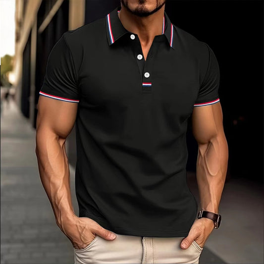 Polo a Manica Corta con Chiusura a Bottoni e Finitura Tech-Elastic