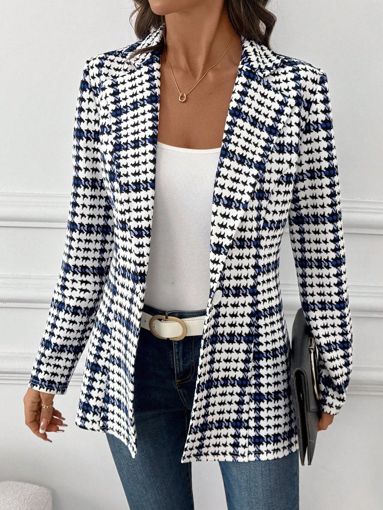 Blazer Monopetto a Quadri con Silhouette Straight-Cylindrical