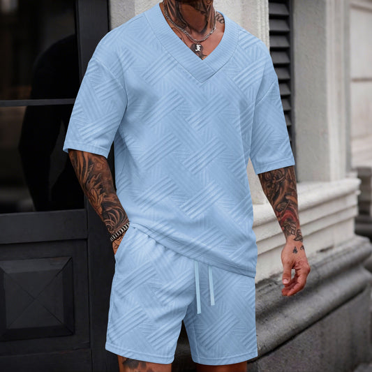Set Coordinato con T-shirt a Scollo a V e Shorts Tecnici Strutturati