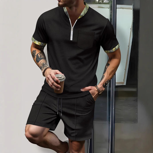 Set Coordinato con Top Stand-Collar e Shorts Tecnici Strutturati