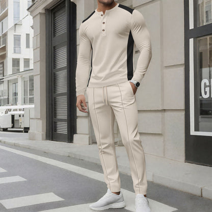 Set Coordinato con Maglia a Collo Alto, Bottoni Bicolore e Pantaloni Tecnici