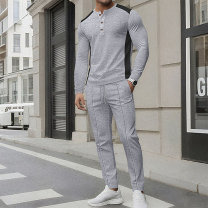 Set Coordinato con Maglia a Collo Alto, Bottoni Bicolore e Pantaloni Tecnici