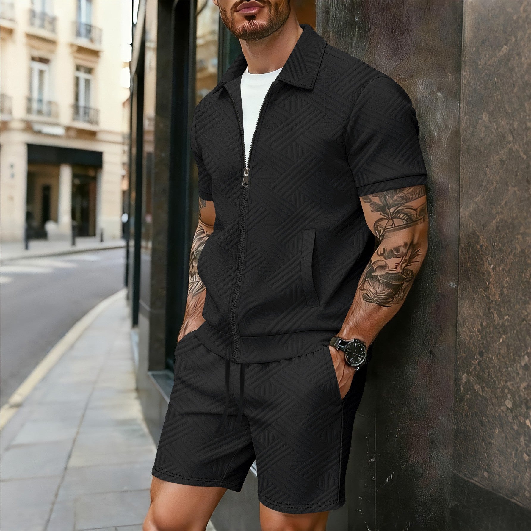 Completo Zipper Cardigan e Shorts