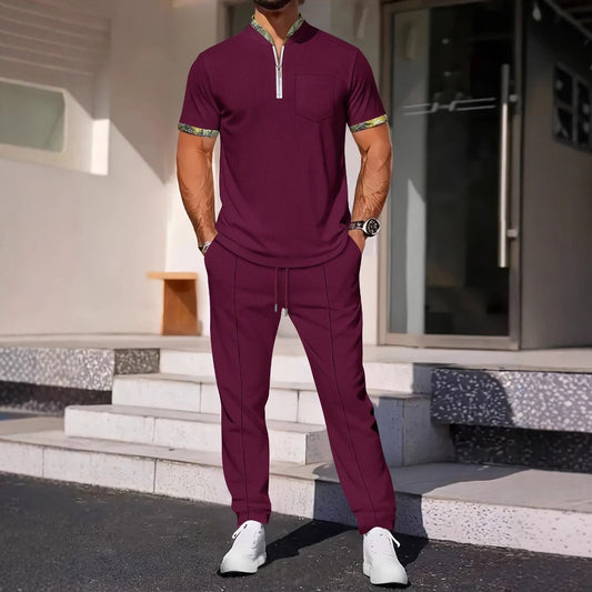 Tuta Casual con Top Stand-Collar e Pantaloni Tecnici Strutturati