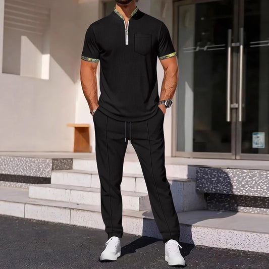 Tuta Casual con Top Stand-Collar e Pantaloni Tecnici Strutturati