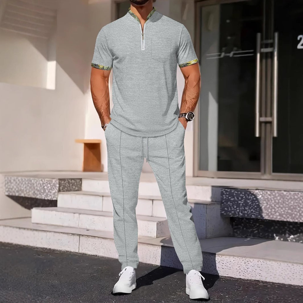 Tuta Casual con Top Stand-Collar e Pantaloni Tecnici Strutturati