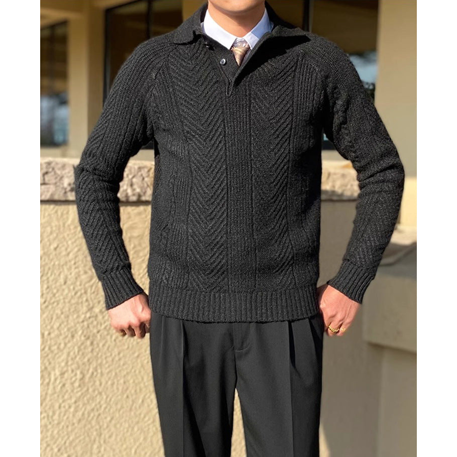 Polo in Maglia Intrecciata con Risvolto e Silhouette Business-Ready