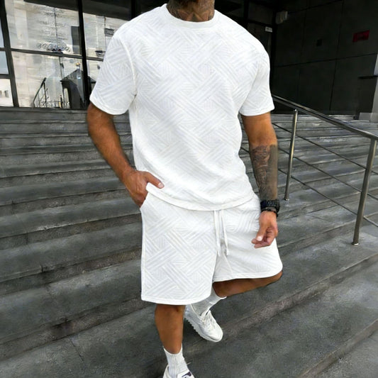Set Coordinato con T-shirt Girocollo e Shorts in Tessuto Tecnico Strutturato