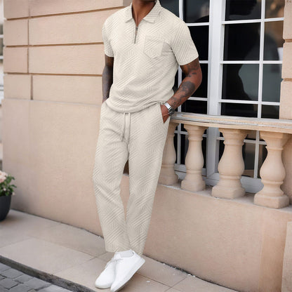 Set Coordinato con T-shirt Half-Zip e Pantaloni Tecnici Strutturati