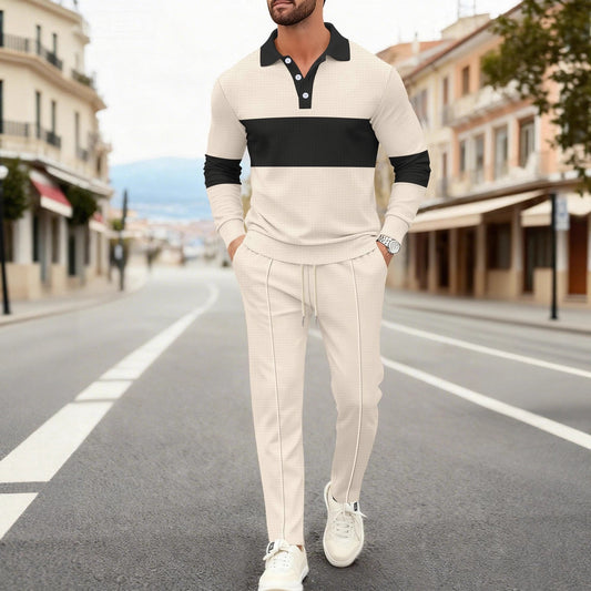 Set Coordinato con Polo a Manica Lunga e Pantaloni Tecnici Strutturati