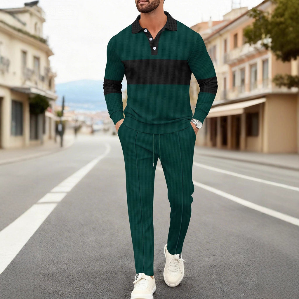 Set Coordinato con Polo a Manica Lunga e Pantaloni Tecnici Strutturati