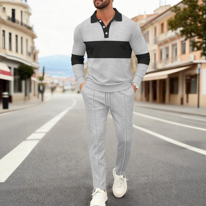 Set Coordinato con Polo a Manica Lunga e Pantaloni Tecnici Strutturati