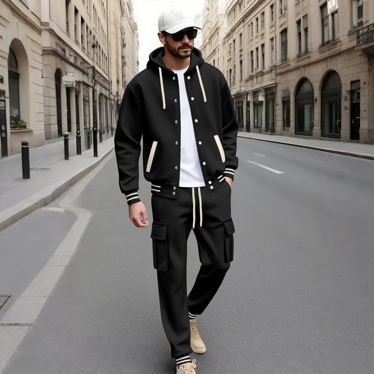 Tuta Urban Baseball con Felpa Cardigan e Pantaloni Strutturati