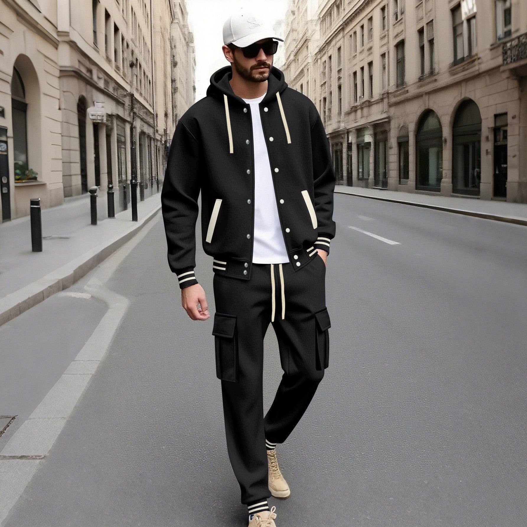 Tuta Urban Baseball con Felpa Cardigan e Pantaloni Strutturati
