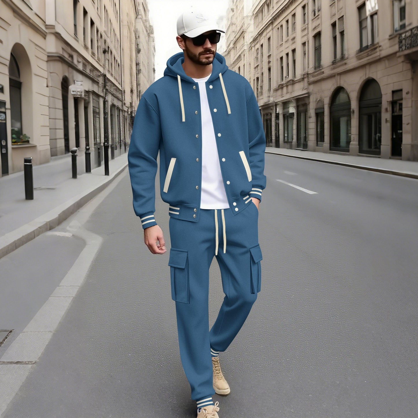 Tuta Urban Baseball con Felpa Cardigan e Pantaloni Strutturati