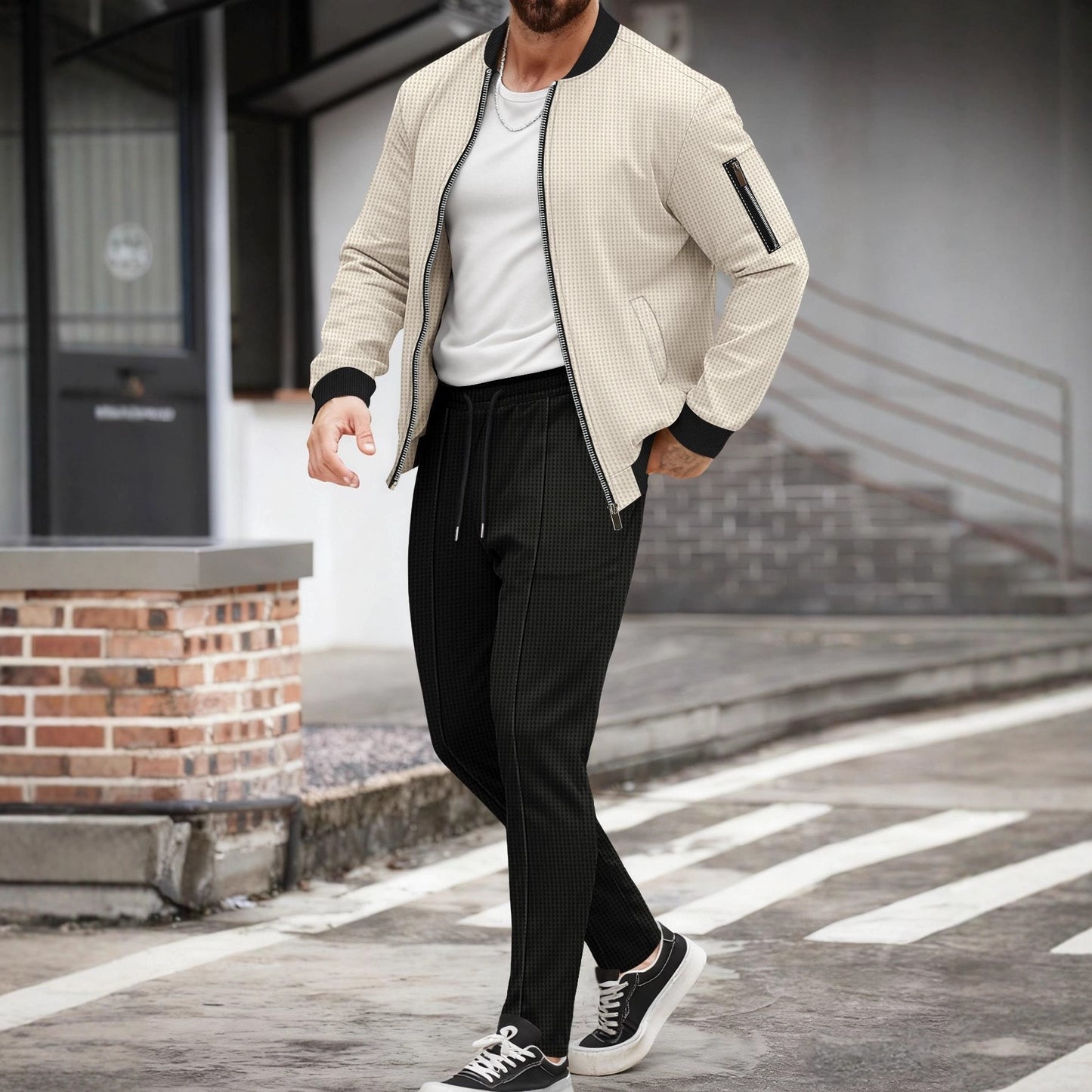 Completo Invernale con Cardigan Stand-Collar e Pantaloni Ispessiti