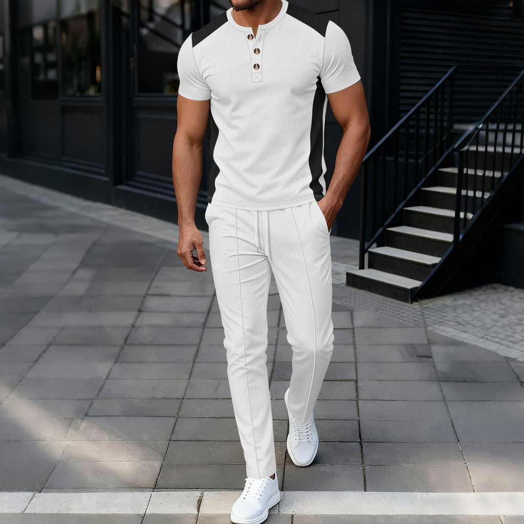 Completo Henry Shirt & Pantaloni in Heavy Waffle-Knit