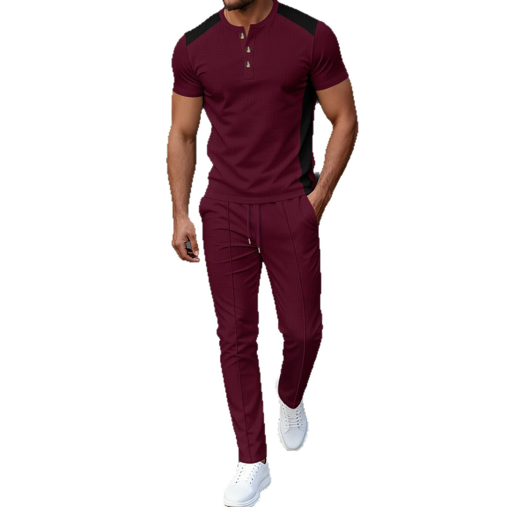 Completo Henry Shirt & Pantaloni in Heavy Waffle-Knit