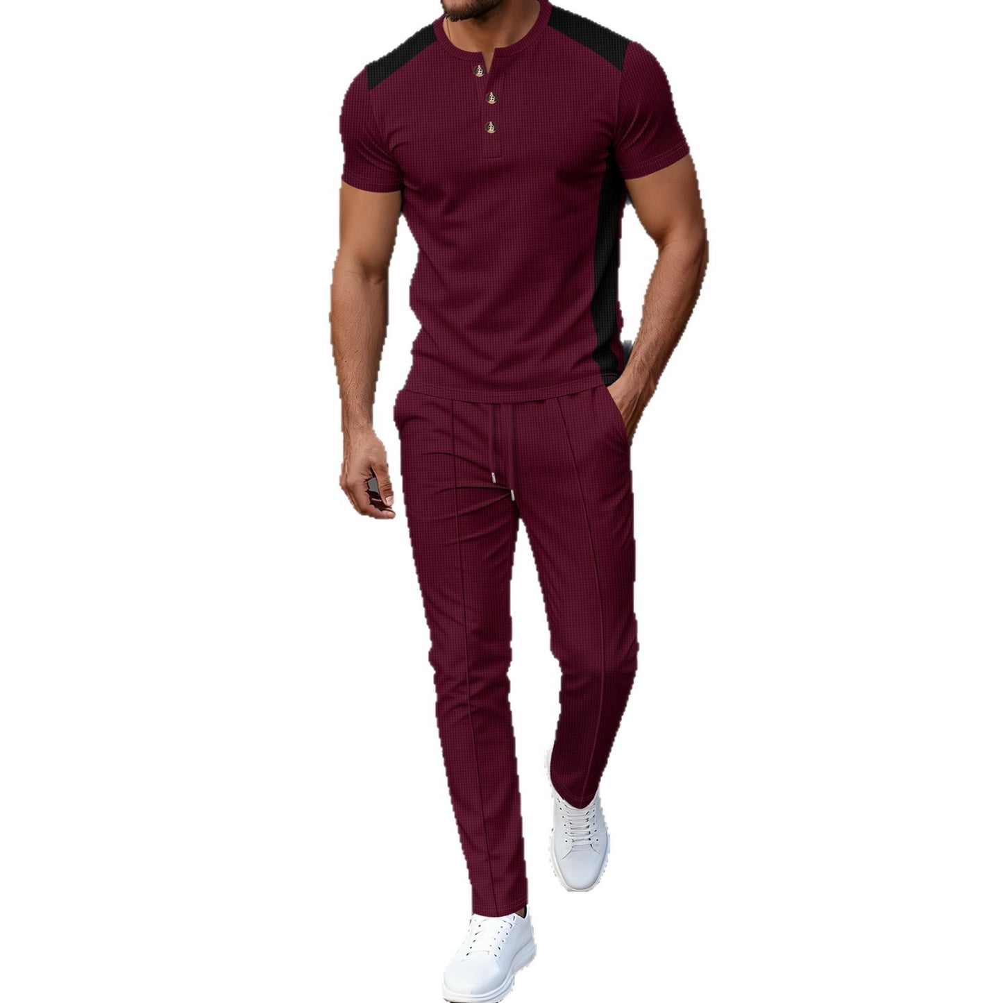Completo Henry Shirt & Pantaloni in Heavy Waffle-Knit