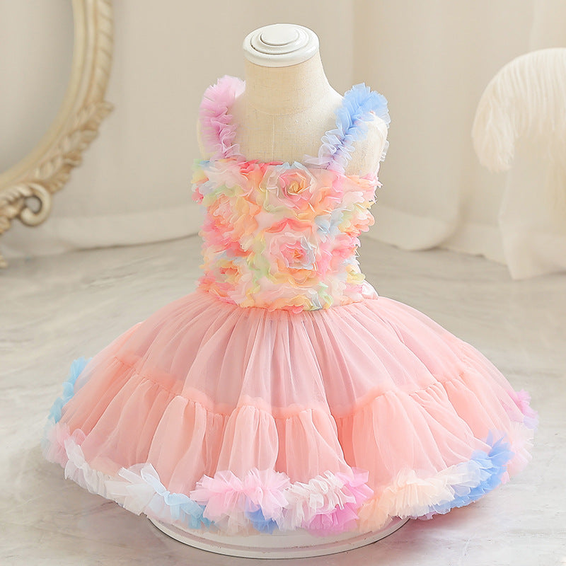 Abito in Misto Cotone con Dettagli Flower-Style, Sequins e Mesh Plissettato