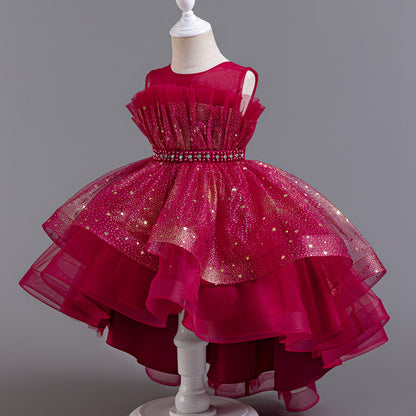 Abito Formale in Misto Cotone con Trame in Pizzo, Mesh e Dettagli Bow-Accent