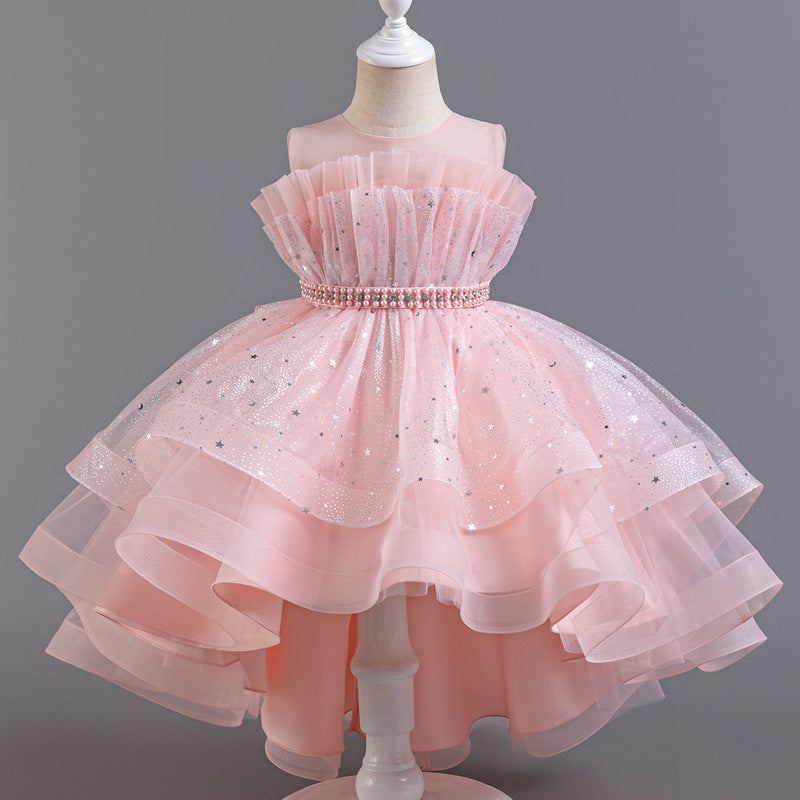 Abito Formale in Misto Cotone con Trame in Pizzo, Mesh e Dettagli Bow-Accent