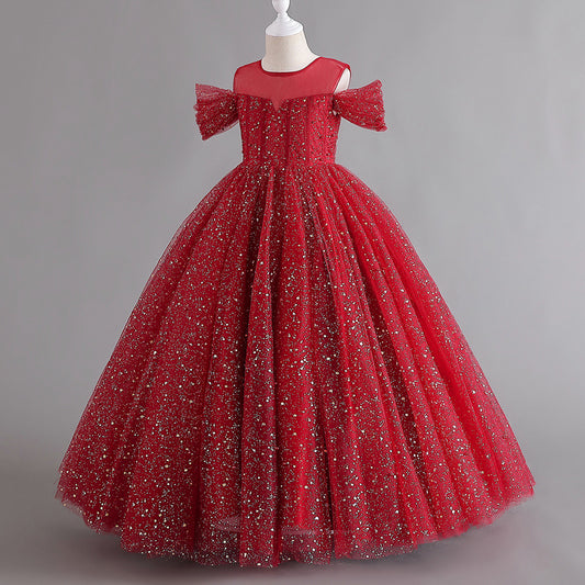 Abito da Gran Galà in Misto Cotone con Dettagli Bow-Accent e Mesh Scultoreo