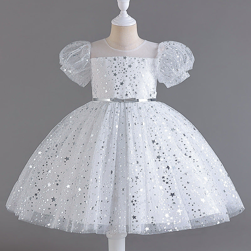Abito Formale in Misto Cotone con Trame in Pizzo e Silhouette Plissettata