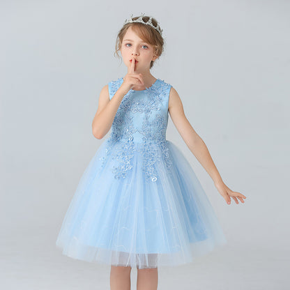 Abito Formale in Misto Cotone con Ricami in Pizzo e Finitura Bow-Detail