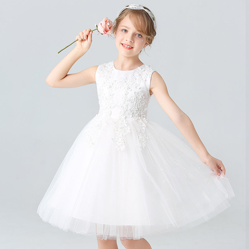 Abito Formale in Misto Cotone con Ricami in Pizzo e Finitura Bow-Detail