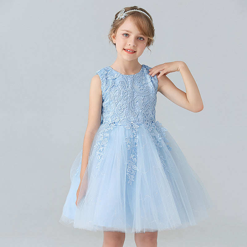 Abito da Sera in Misto Cotone con Trame in Pizzo e Mesh Plissettato