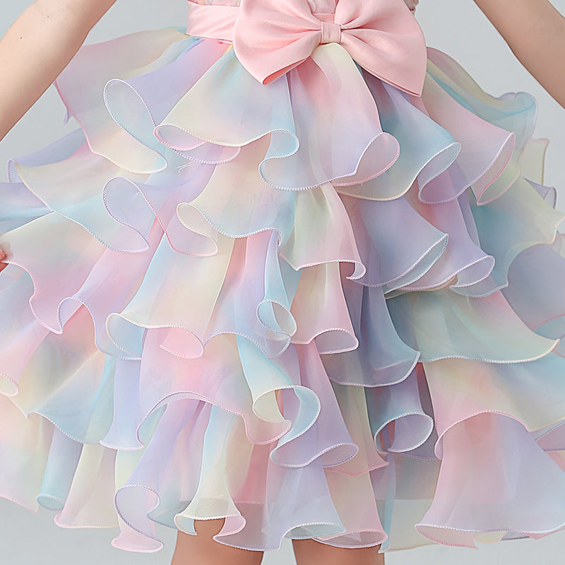 Abito da Sera in Misto Cotone con Dettagli in Pizzo, Fiocco e Texture Plissettata