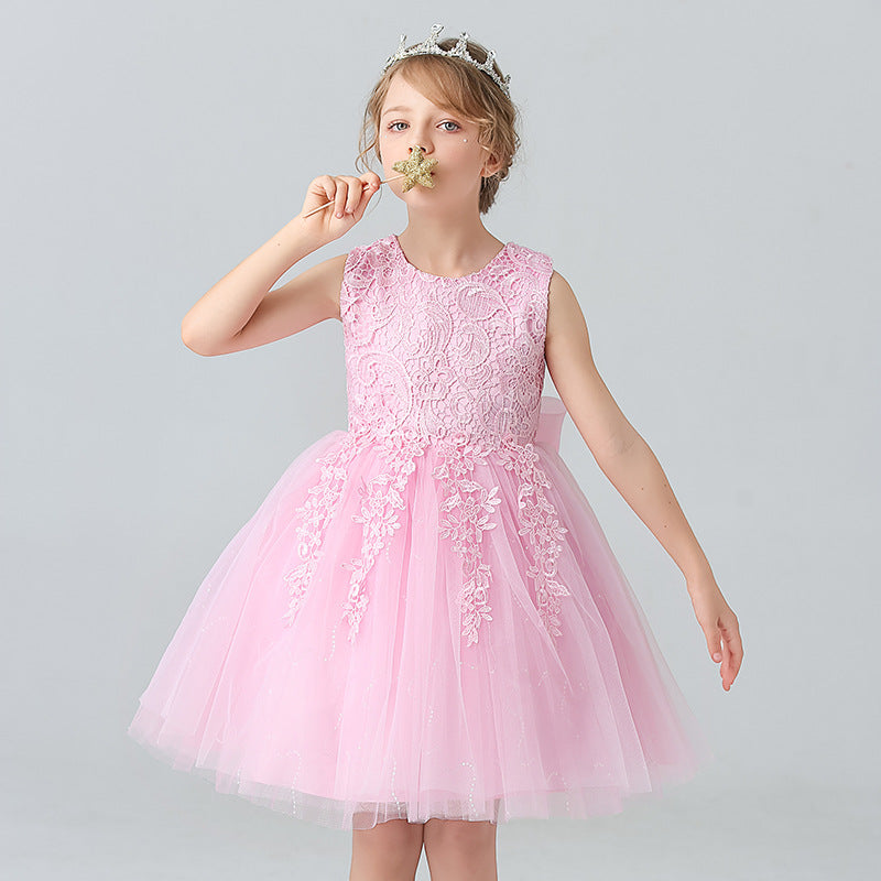 Abito da Sera in Misto Cotone con Trame in Pizzo e Mesh Plissettato