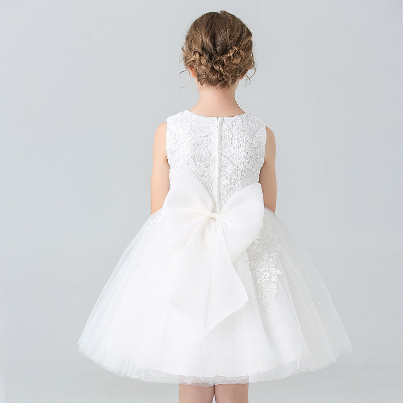 Abito da Sera in Misto Cotone con Trame in Pizzo e Mesh Plissettato