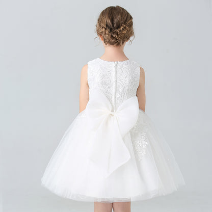 Abito da Sera in Misto Cotone con Trame in Pizzo e Mesh Plissettato