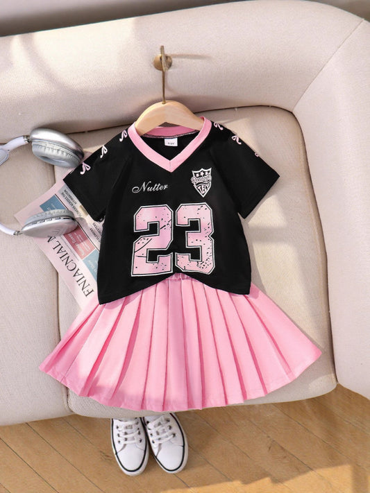 Completo Due Pezzi in Cotone Soft-Touch con Lettering Grafico e Silhouette Skirt-Suit