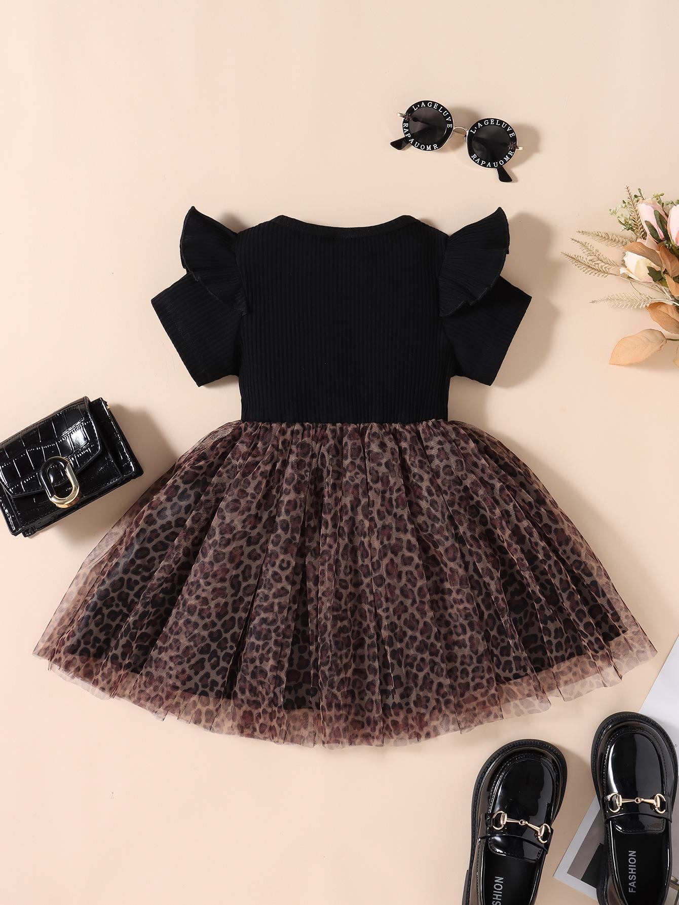 Abito Splicing-Style in Cotone Soft-Touch con Pattern Leopard e Dettagli Mesh