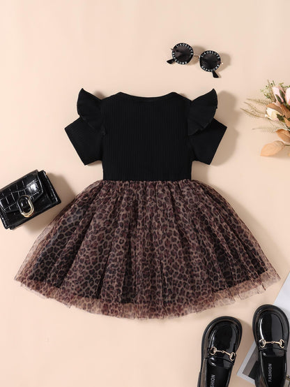 Abito Splicing-Style in Cotone Soft-Touch con Pattern Leopard e Dettagli Mesh