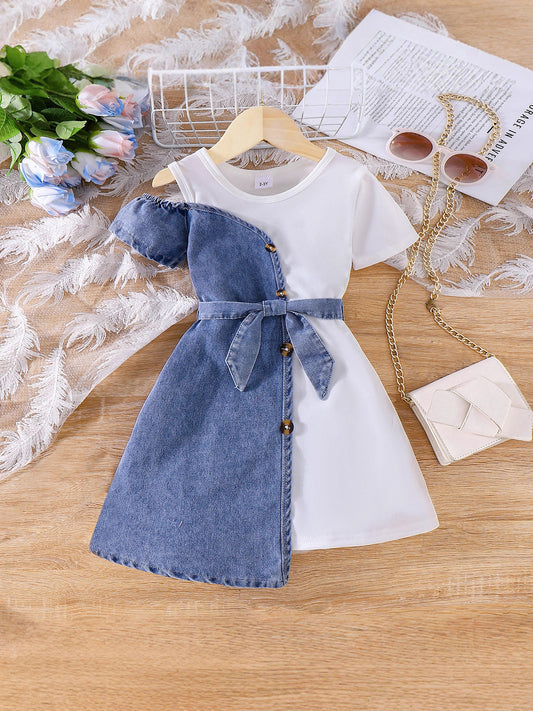 Abito Dress in Soft-Denim con Silhouette Europe & America e Design Asimmetrico